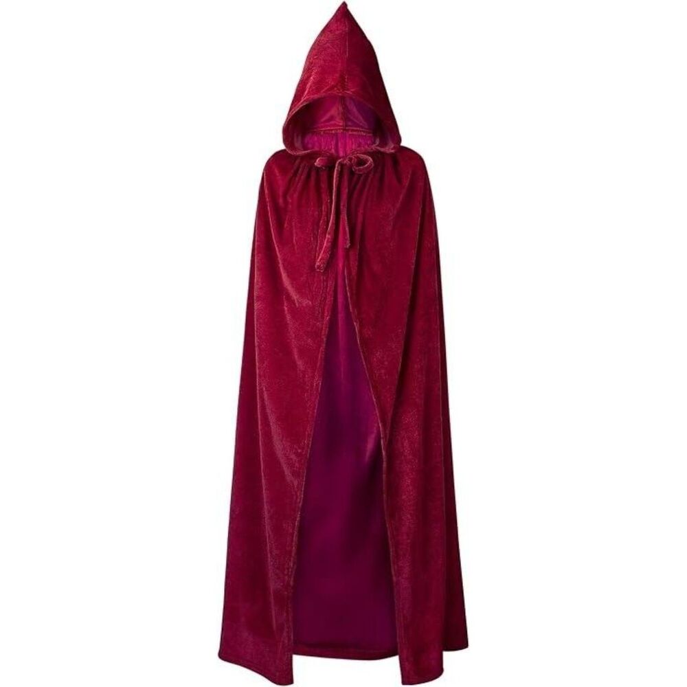 Full Length Velvet Hooded Cape for Cosplay Costume / Size: SMALL - BURGUNDY